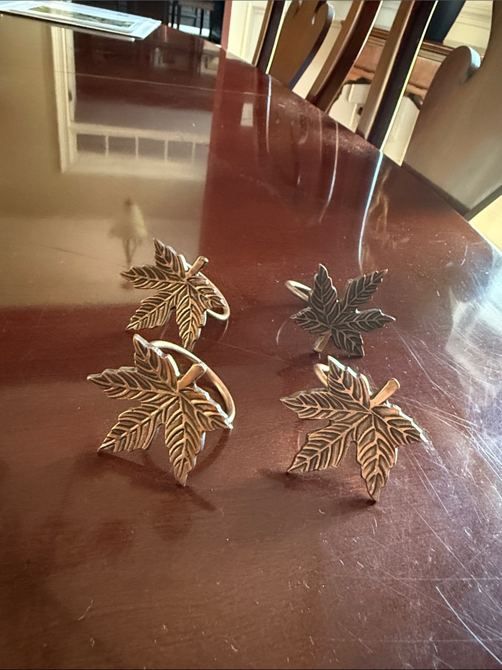 Kirklands Antiqued Bronze Leaf Napkin Rings - Set of 4